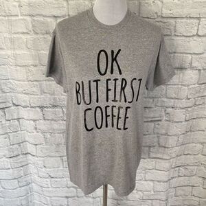 Women L Peaberrys coffee cafe short sleeve Crewneck shirt collectible grey